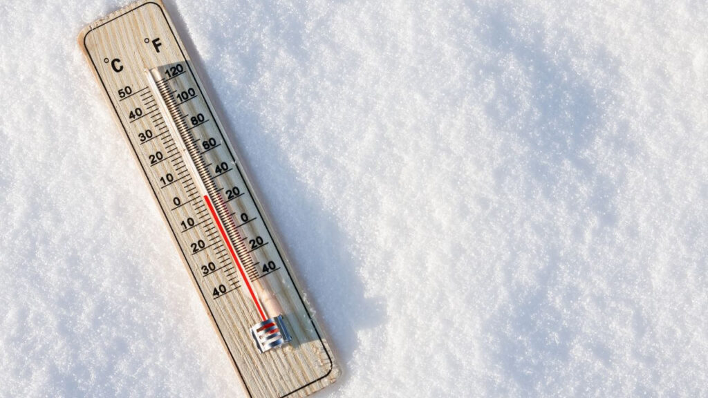 Θερμόμετρο στον πάγο με χαμηλή θερμοκρασία που είναι απαραίτητες για το Ακτινίδιο 